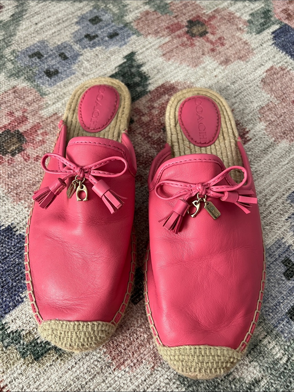 Coach Hot Pink Leather Tassel Espadrille Mules